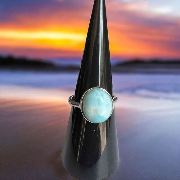 Larimar Crystal Oval Gemstone Ring‎ Size 7 Adjustable (#3) - Picture 1 of 14